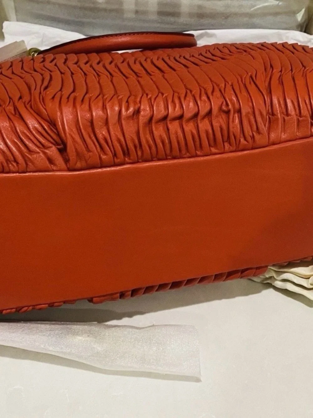 Coach Madison Carrie Gathered Leather Satchel Bag Coral